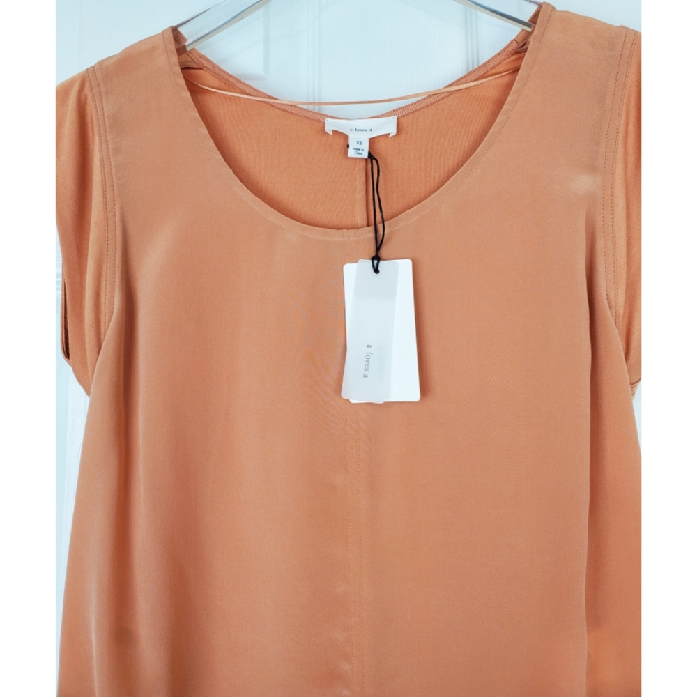 NWT a loves a clay silk fabric mix woven blouse - Picture 8 of 12